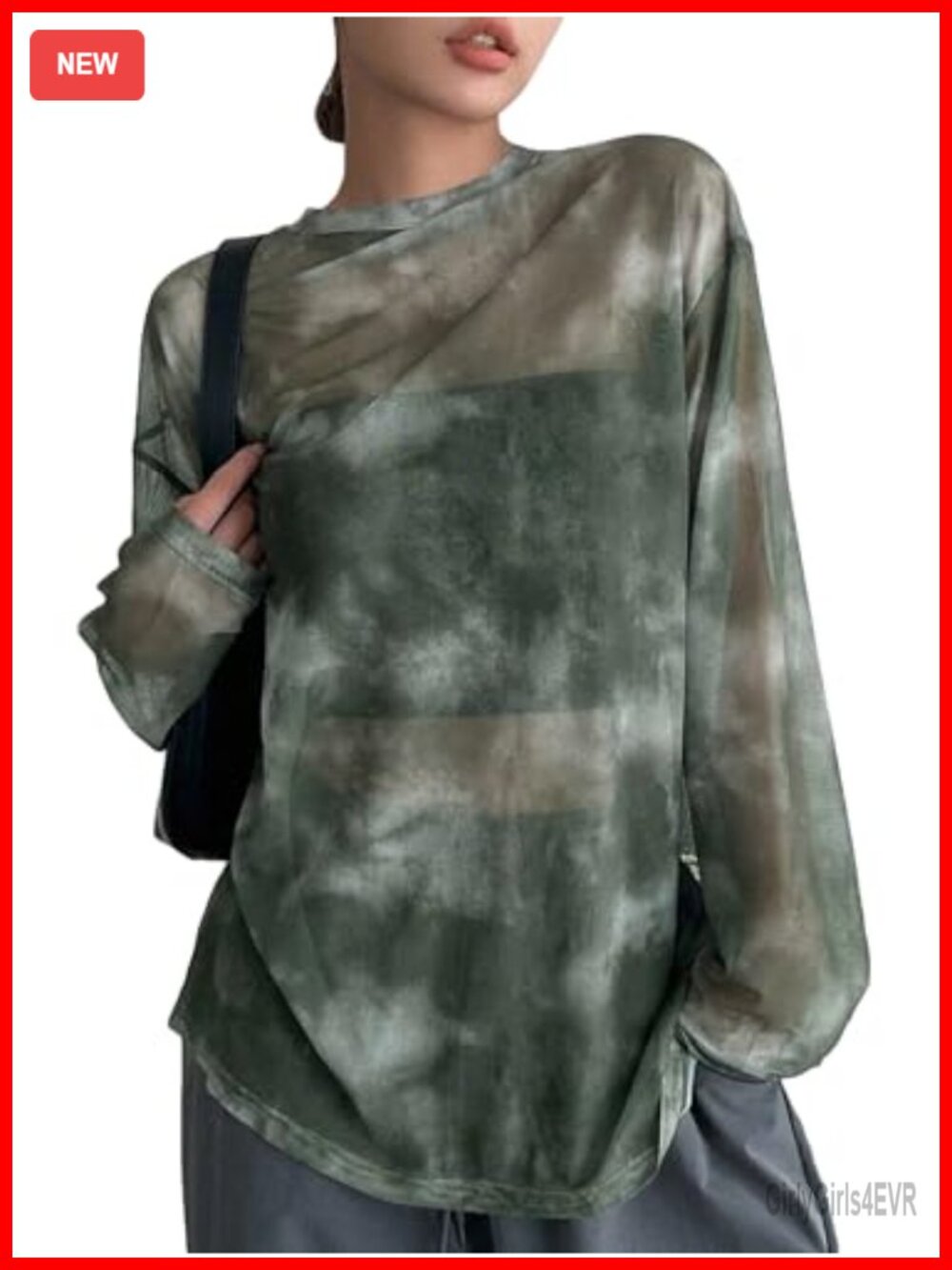 Women's Sheer Mesh Long Sleeve Oversized T-Shirt Casual Y2k Top